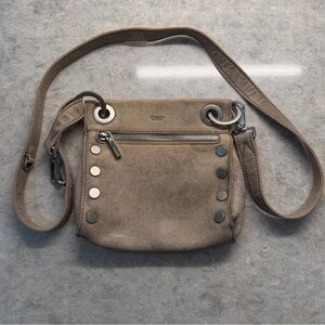Hammitt LA Tony Small Leather Crossbody Bag Pewter Silver Red Lining Zip Purse
